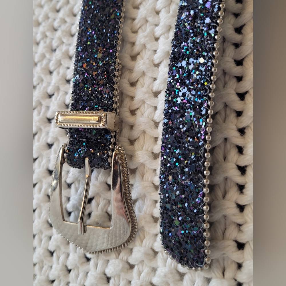 Sparkly Rainbow Black Belt w/ Silver Tone Buckle